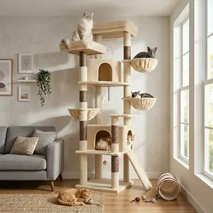 DESKAT 76" Cat Tree for Large Cats,2 Condos & 3 Hammocks, Sisal Scratching Posts, F76,
