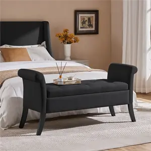 Yaheetech 52in Storage Bench Ottoman Bench Tufted Entryway Bench with Rolled Armrests Footstool with Large Storage, Fabric/Faux Leather Yaheetech 52in Storage Bench Ottoman Bench Tufted Entryway Bench with Rolled Armrests Footstool with Large Storage, Fabric/Faux Leather