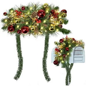 Christmas Mailbox Swag with Lights - Pine Teardrop Swag Christmas Decoration for Xmas Holiday Indoor/Outdoor Home Decor