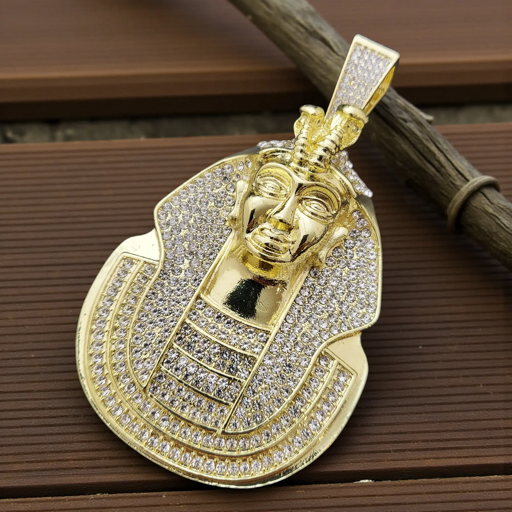MaxBling81 Unisex Men's Jewelry Hip Hop Iced Out King Tut Pharaoh Pendant Necklace, Large Gold-Plated Charm with Cubic Zirconia, Decorative Necklace, Jewelry Necklace
