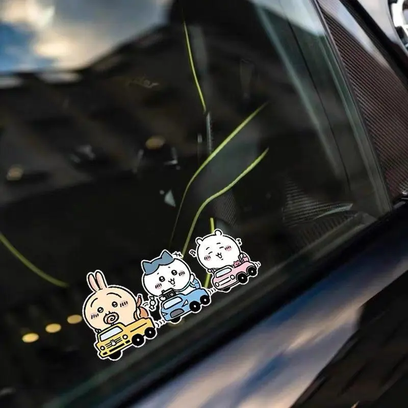Cute Chiikawa Hachiware Usagi Self-Adhesive Car Sticker - Anti-Scratch Decorative Sticker for Gas Tank Cover with Scratch Hide Functionality