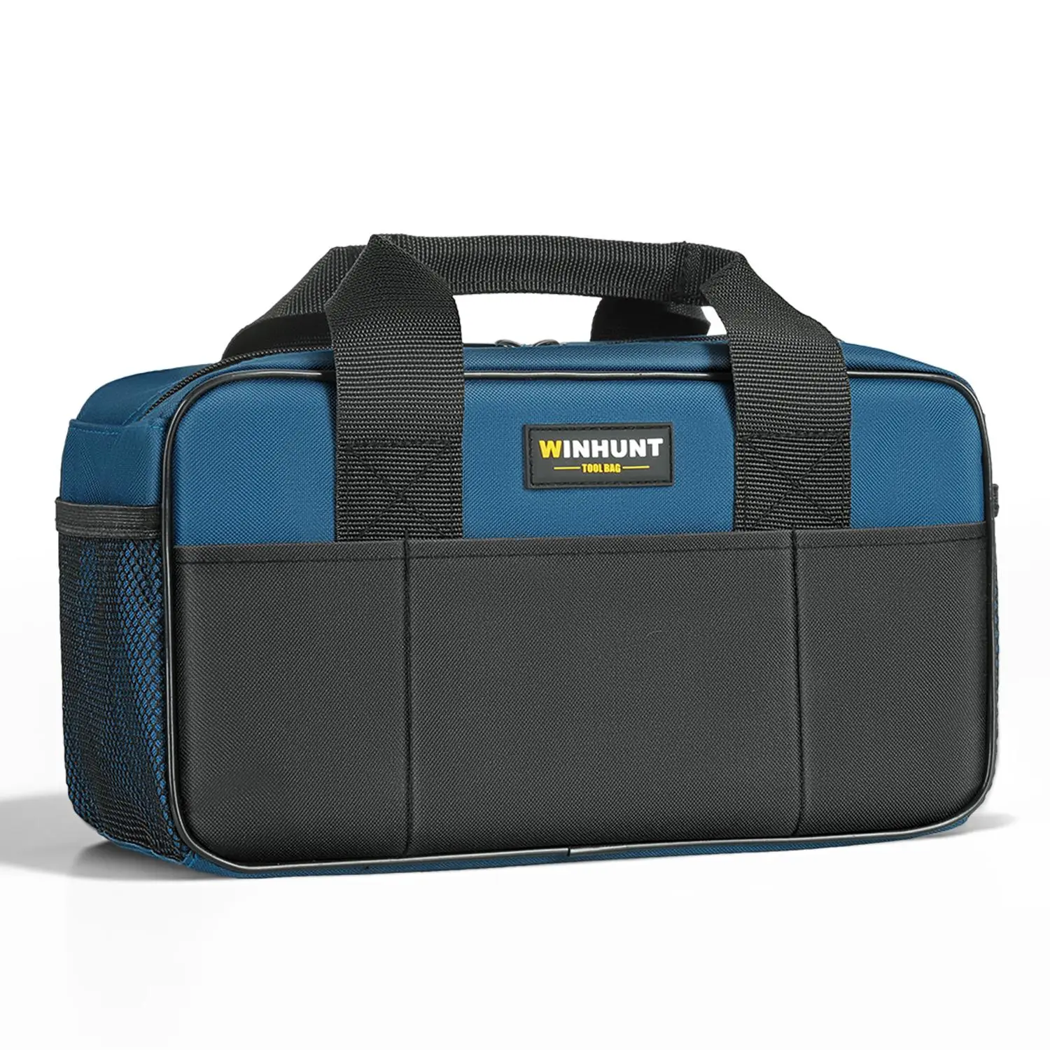 14-In Heavy Duty Toolbag, Yard Tool Organizer with Multi-Compartment Utility Pockets, Wide Mouth Zippered Bag for Men, Blue and Black, Ideal for Small Tools & Hardware