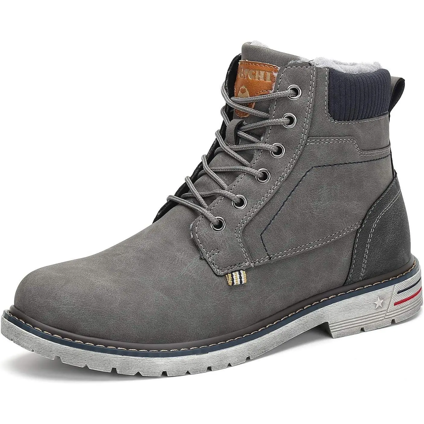 Mishansha Men's Water-Resistant Hiking Ankle Boot, Lace-Up PU Outdoor Footwear with a Non-Slip Sole for Snow, Outdoor Trekking Footwear, Pu Leather, Elastic Laces, Thick Plush, Ankle Height, Rubber Sole, Soft Plush, Abrasion Proof, Male