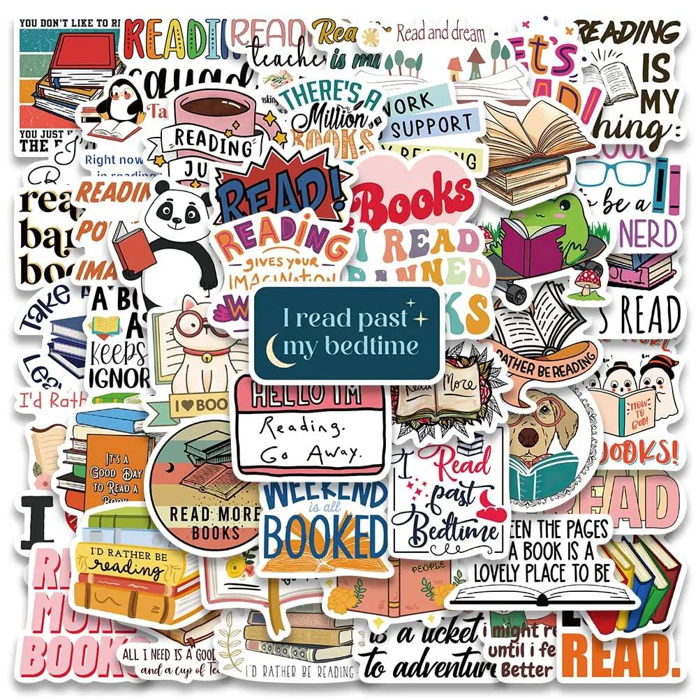 Cute Reading Book Aesthetic Stickers for Adults, 50PCS Reading Lovers Sticker for Teachers, Love Books Funimost Vinyl Waterproof Bookish Stickers for Water Bottle Laptop Scrapbook