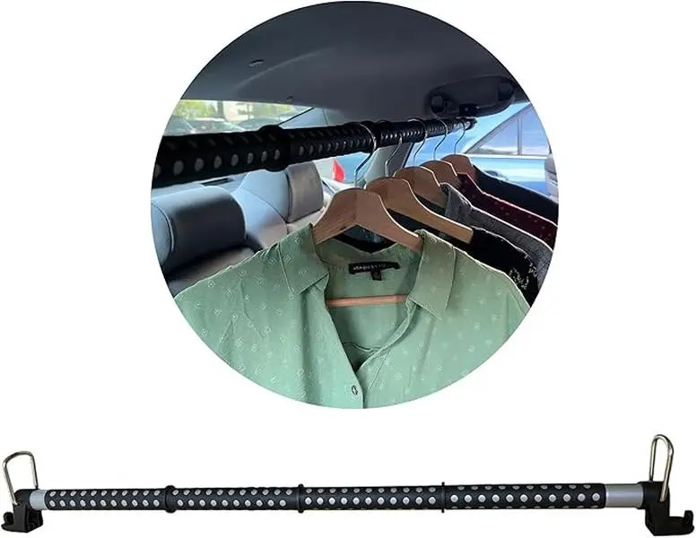 Generic Car Clothes Hanger Bar Heavy Duty Expandable 35 to 64 inches Vehicle Garment Rack for Wrinkle-Free Travel MQ-LX017A Suitable for Most Cars Vans Trucks