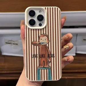 Cute Monkey Pattern Phone Case, Striped Design, Compatible with iPhone XR-17 Series & Samsung Galaxy A13-S25 Plus