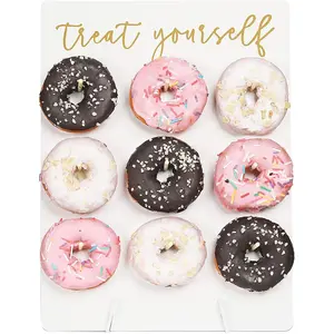 Donut Wall Display Stand Reusable Donut Holder Board Rustic Wood Doughnut Food Buffet Display for Wedding, Bridal Shower, Birthday Party Treat Yourself Fits 9 Donuts (White)