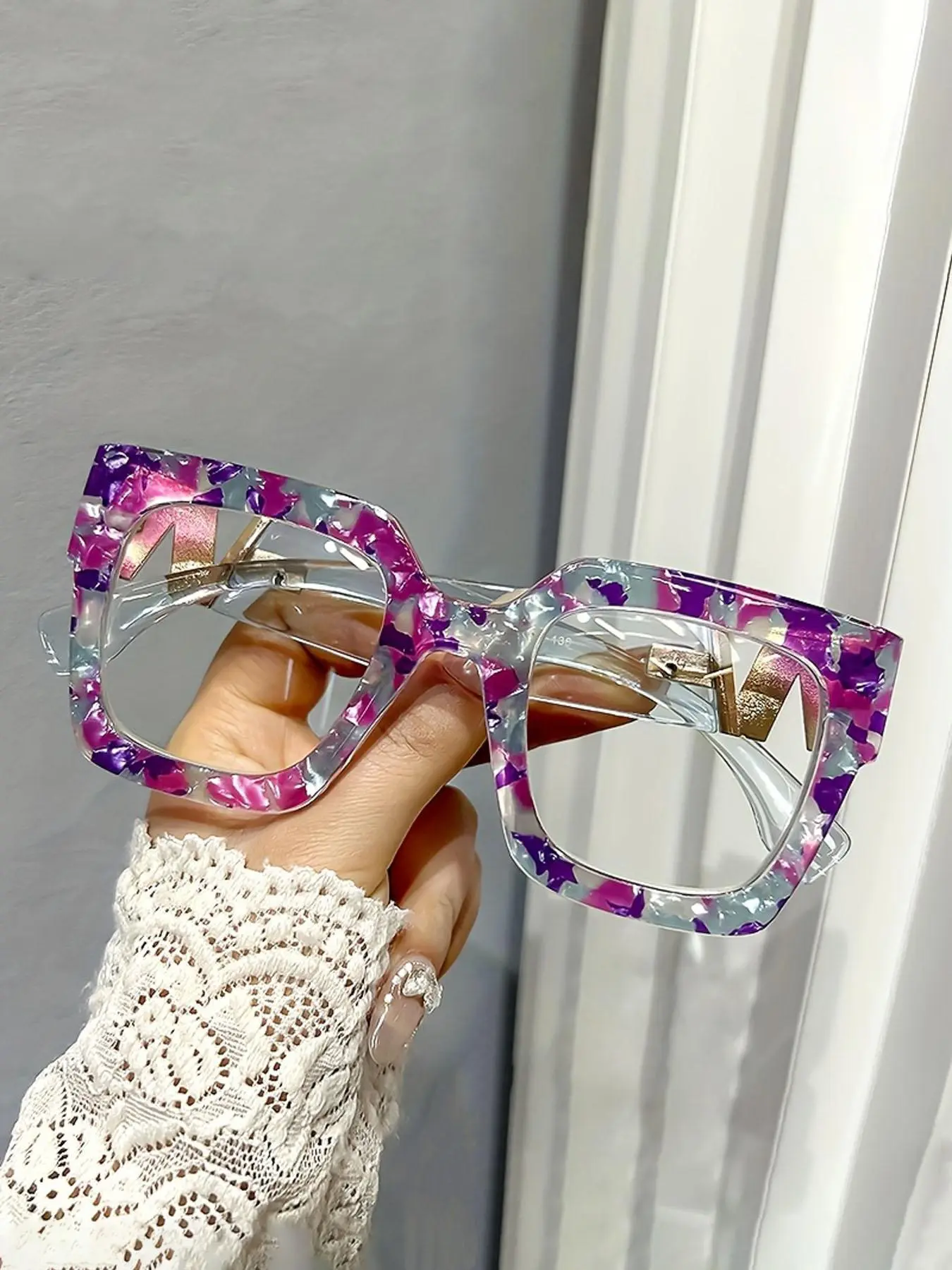 Fashion Floral Pattern Eyeglasses Frame, Casual Large Frame Eyeglasses for Women & Girls, Fashion Eyeglasses for Work, Daily Clothing Decor, Stylish Square Frames, Fashionable Frames Glasses, Fashion Eyewear, Trendy Square Frames