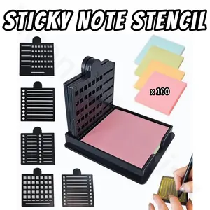 Sticky Note Stencil and Holder with Five Different Stencil,  Black Reusable 3x3 Inch Post It Note Organizer for Desk， Perfect for to-Do Lists,  Home,  Office,  Sticky Notes Dispenser,  Reusable Note Organizer