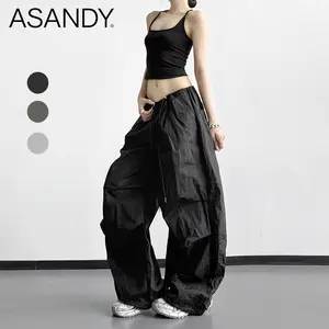 ASANDY Casual Travel Outdoor Cargo Pants for Women, Army Green Loose Fit Parachute Pants, 2026 Spring Streetwear