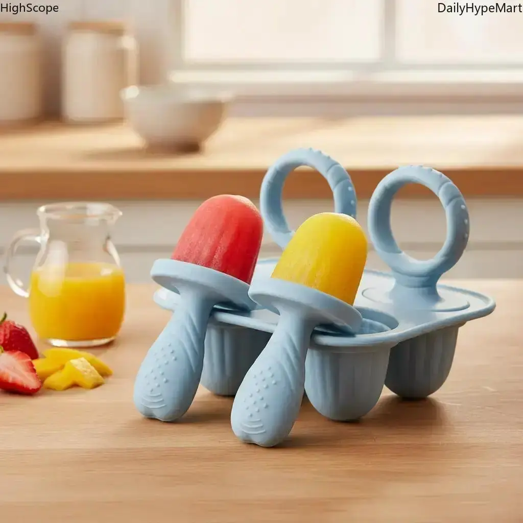 Kids' Silicone Popsicle Molds, 4-Pack Animal Shaped Set for Homemade Treats, Reusable & Easy for Small Hands to Hold, Handles, Casual, Four Molds, Cute