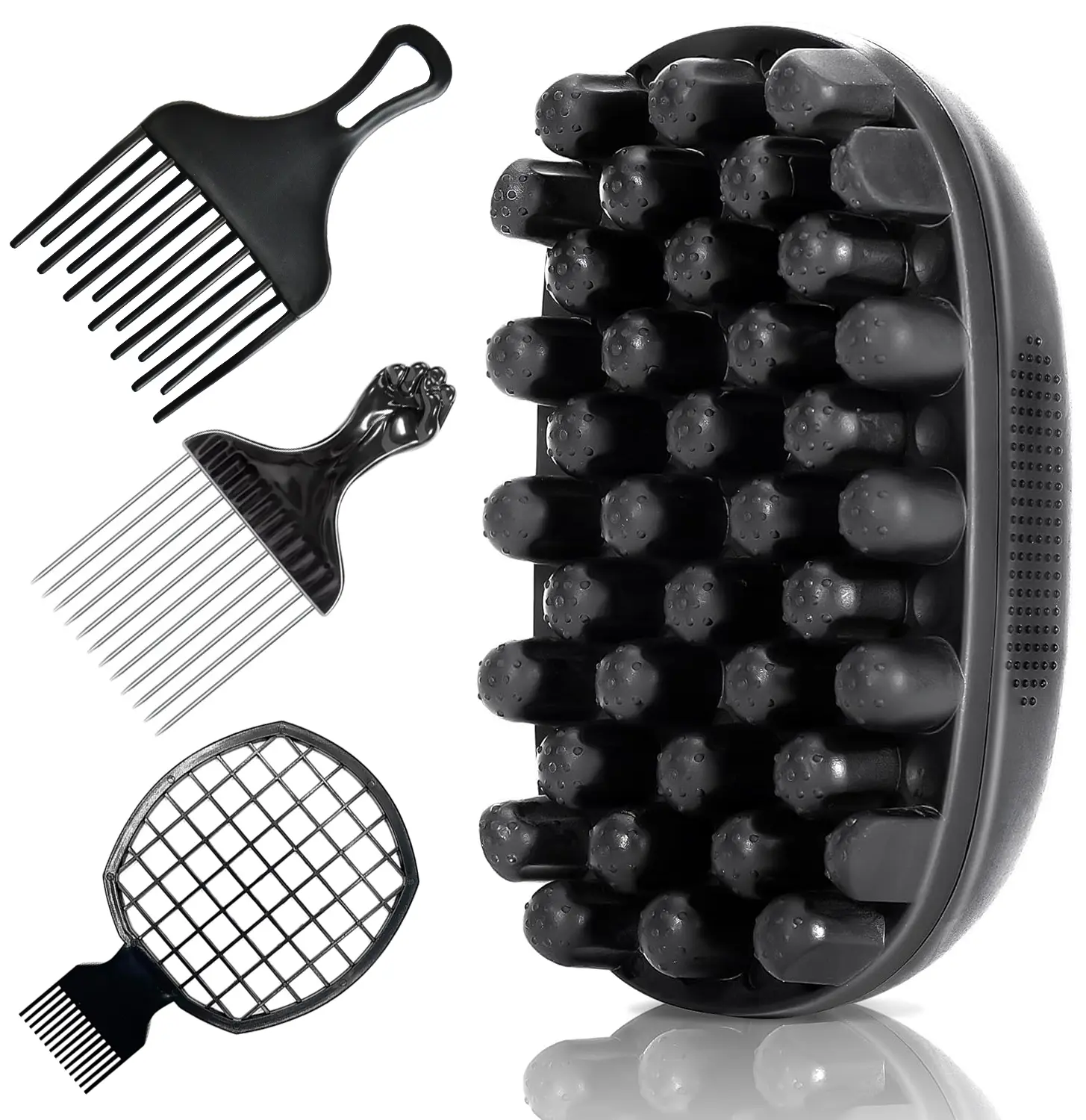 4-Pack Dual-Head Stainless Steel Curling Brush Set for Black Coily Hair - ASMR Head Massager, Beauty Products, Hair Tools for Itchy Scalp Relief, Natural Curls Styling Support