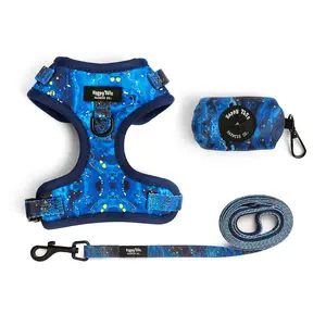 Galaxy Paws Dog Walking Set - Adjustable Harness, Leash, & Poop Bag - Cosmic/Galaxy Print Design