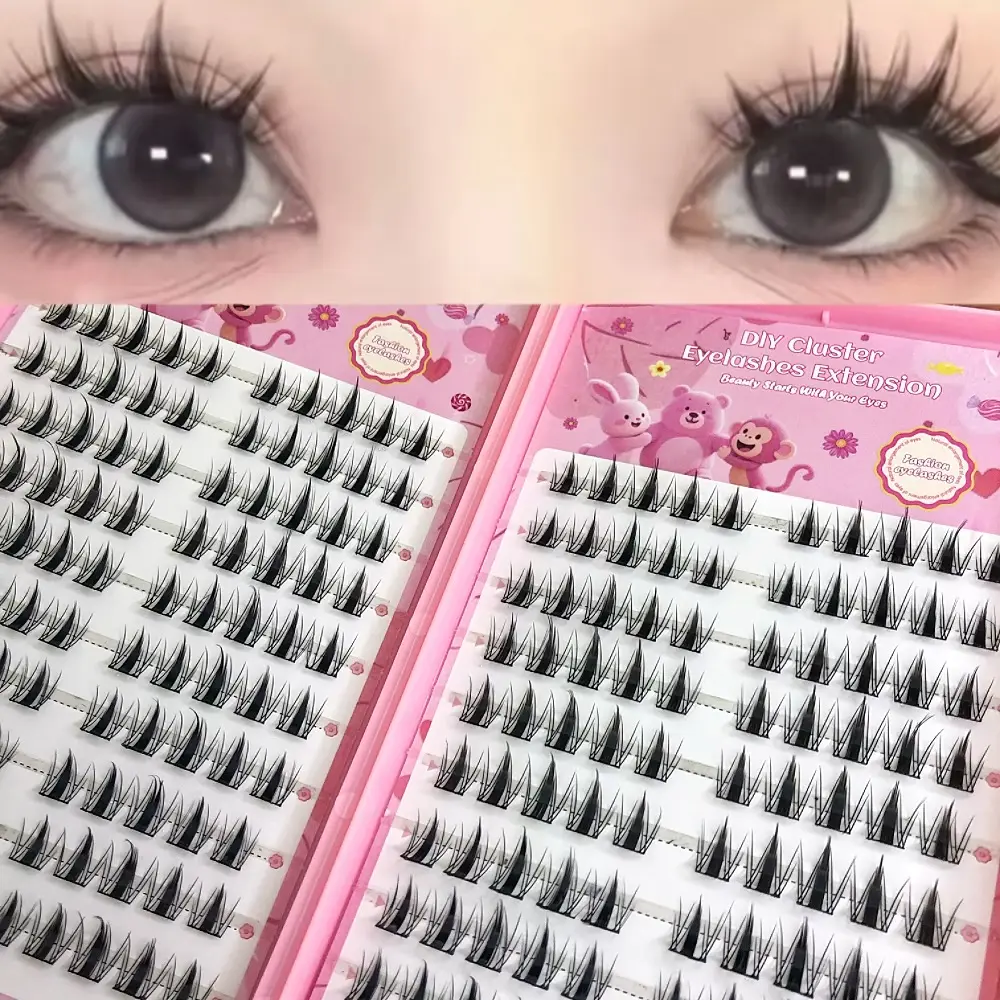 False Eyelash Extensions Directly Adhered Without Glue - 200 Clusters, Voluminous False Eyelashes, Volumized False Eyelashes, Volume Cluster Lashes, Fluffy Lash Clusters, DIY C Curl, Extends Lashes Fresh, Slender & Thick, DIY Kit