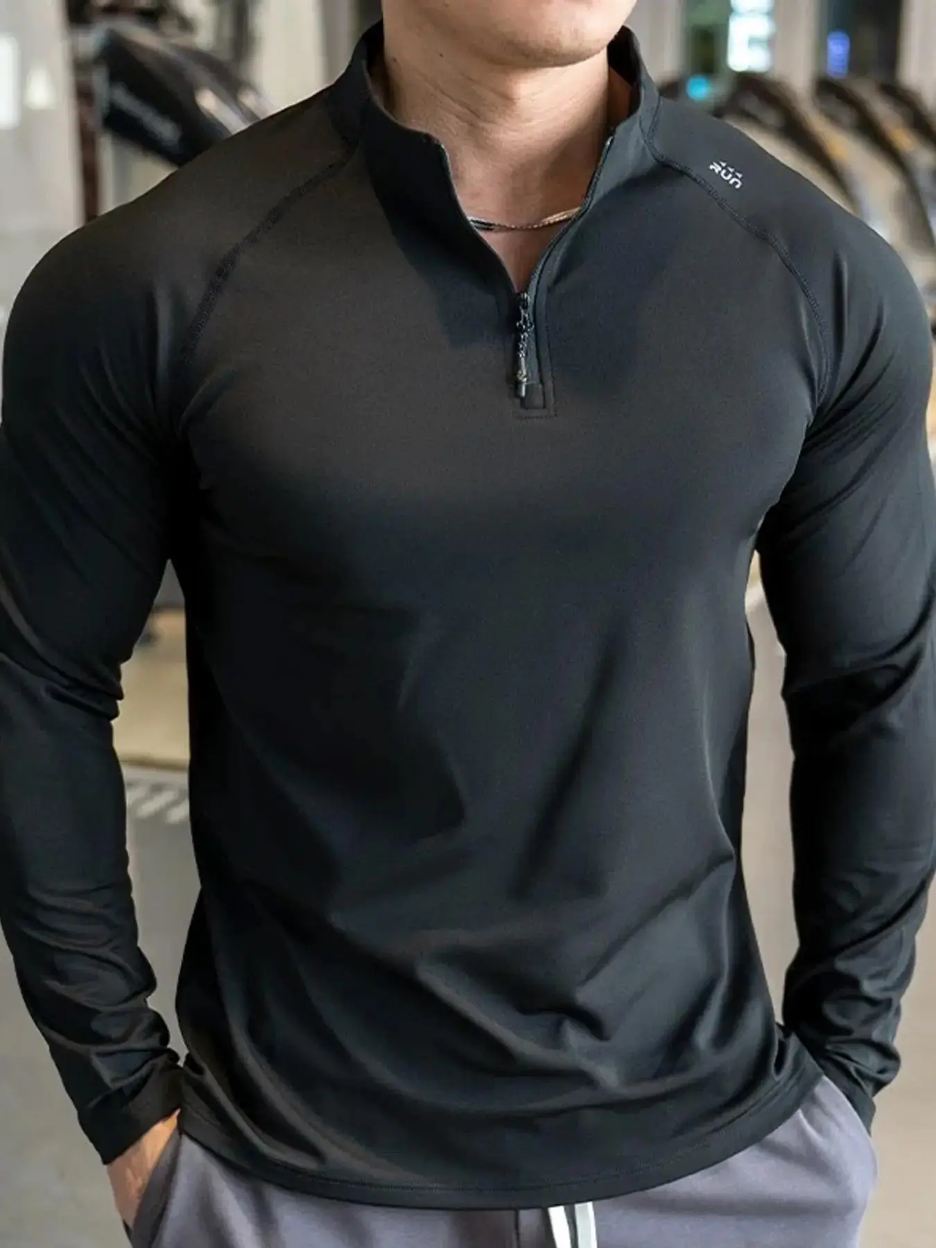 Men's Letter Print Half Zip Up Long Sleeve Tee, Regular Fit Casual Comfy Breathable Quick Drying T-shirt, Athletic Apparel, Gym Athletic Clothes for Gym Workout Hiking Fishing Camping, Men's Top for All Seasons, Sports Tops, Athletic Wear