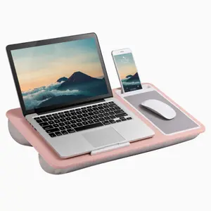 Home Office Lap Desk with Device Ledge, Mouse Pad, and Phone Holder - Pink - Fits up to 15.6 Inch Laptops