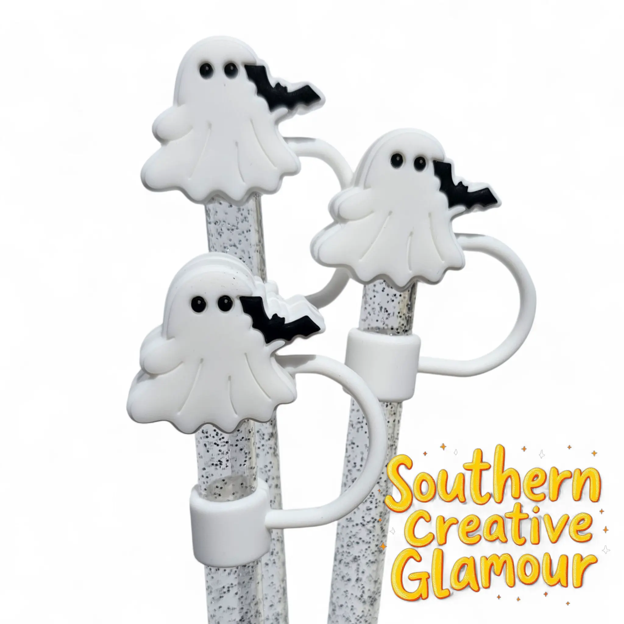 Ghost With Bat 10mm Silicone Straw Topper
