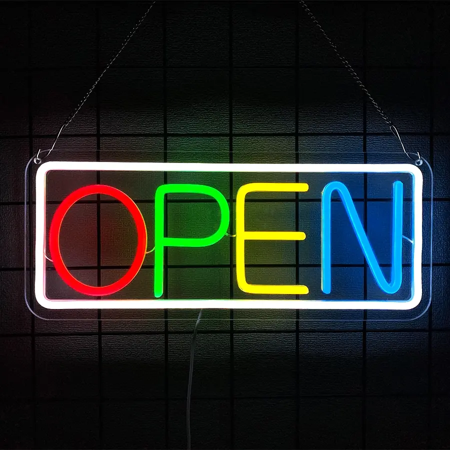 LED Neon Open Sign, Business Hour Sign, Powered by USB with Switch, LED Display Window Lights for Cafe Bar Hotel Salon Bookstore Restaurant Grocery Shop Store Wall Decor, Atmosphere Lighting, Atmosphere Lamp, LED Neon Signs