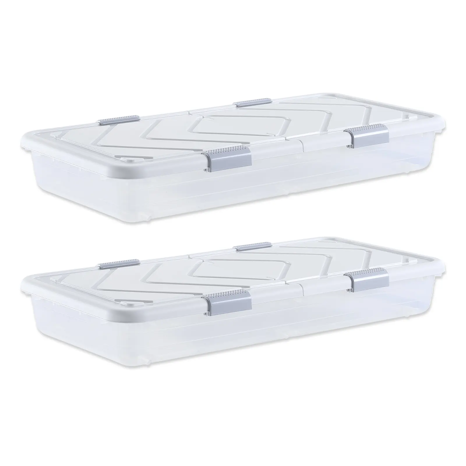 VEVOR 2-Pack Rectangle Plastic Underbed Bins with 360° Swivel Lockable Casters, Snap-Lid Seal, Gray Latches, Airtight All-Purpose Storage (39.8x20.1x5.9in) for Clothing Storage, Home Organizer [DealsForYouDays]