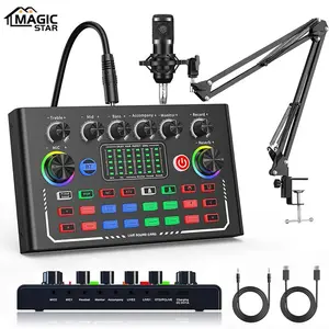Live Sound Card Device Set, Mixer Sound Card, Podcast Kit with Microphone, RGB Lighting Atmosphere Artifact, Music/Recording DJ Disco Device Live Streaming, Podcast Recording, Gaming, TikTok