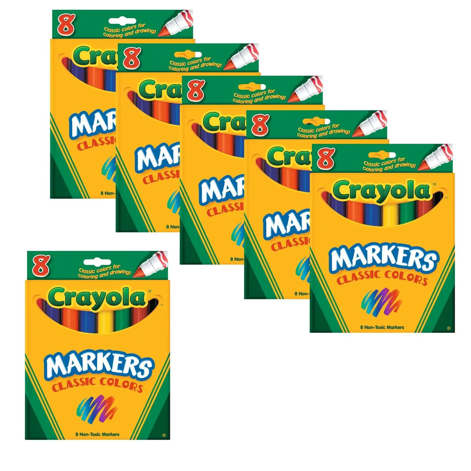 Crayola® Conical Tip Marker Set - 12 Boxes of 8-Color Colorful Markers, Artist-Grade, Bleed-Free, for Artistic Fun, Coloring Books, Ages 4+ (Toys & Hobbies Educational Arts & Crafts Supplies)
