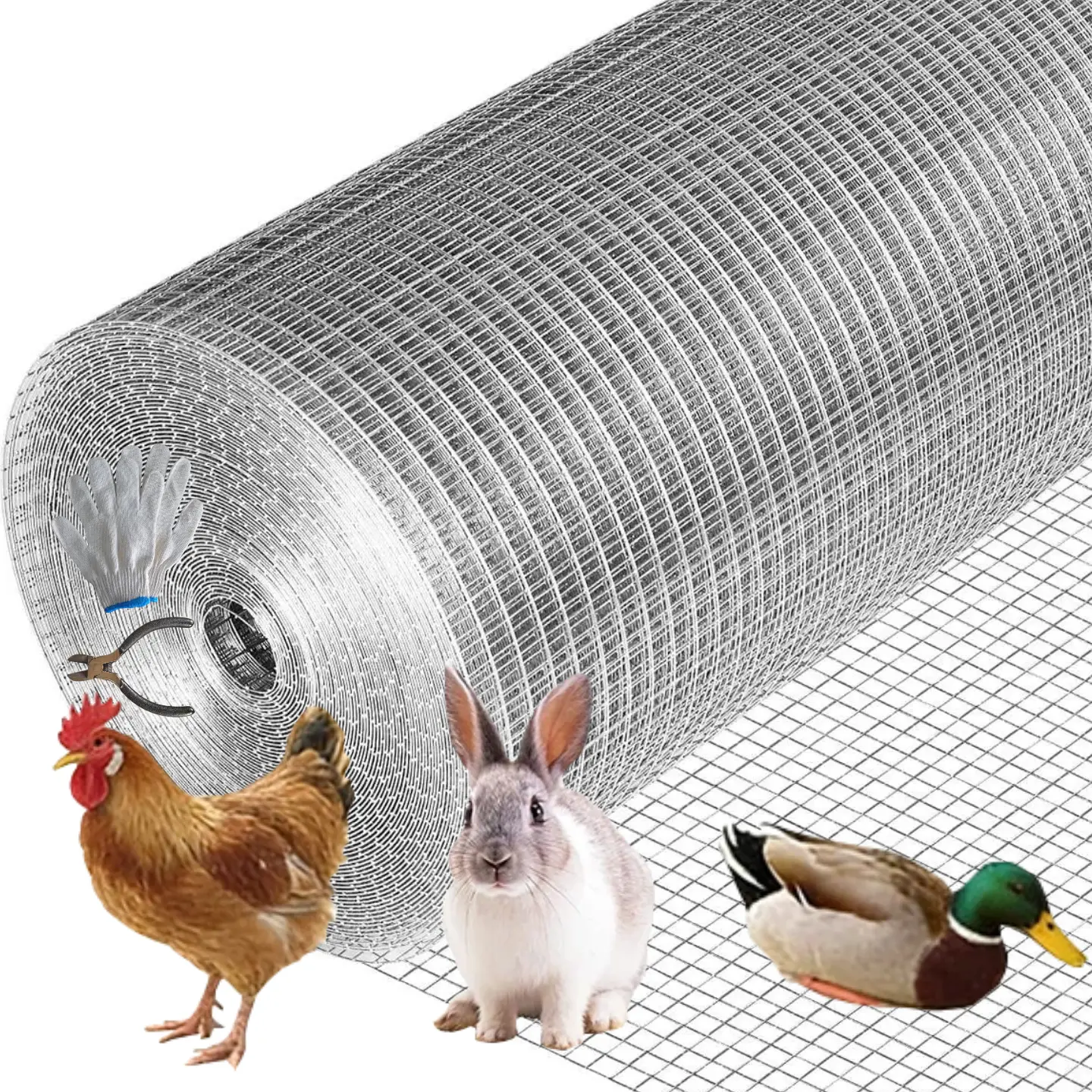 48inch x 100ft Hardware Cloth 1/2 inch Chicken Wire Fencing 19Ga with Snips/Gloves, Hot Dipped Galvanized After Welding Garden Plant Supports Welded Metal Chicken Wire Fence Poultry Animal Netting Cage Screen