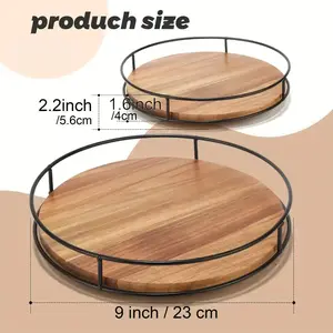 360 Degree Rotating Hazelnut Wood Iron Storage Organizer Shelf No Assembly Countertop Rack For Kitchen Bathroom Home Decor Display Bottles Small Items Wooden