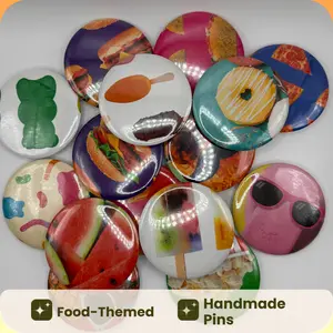 15 Handmade Food 2.25" Button Badge Pins Lot