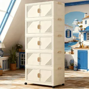 Folding Storage Cabinet, Double-Door Locker, Household Double-Door Folding Storage Cabinet with Wheels for Space Saving, Moisture-Proof, Stable, and Large Capacity, Living Room Storage Organizer, Study Room Thickened Storage Cabinet for Odds and Ends