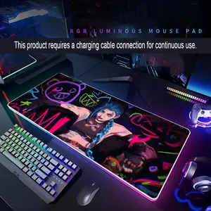 Arcane Game J-Jinx Vi Mouse Pad Rgb Xxl Laptop Mat Gaming Led Mousepad Backlit Keyboard Gamer Girl Table Pads Desk