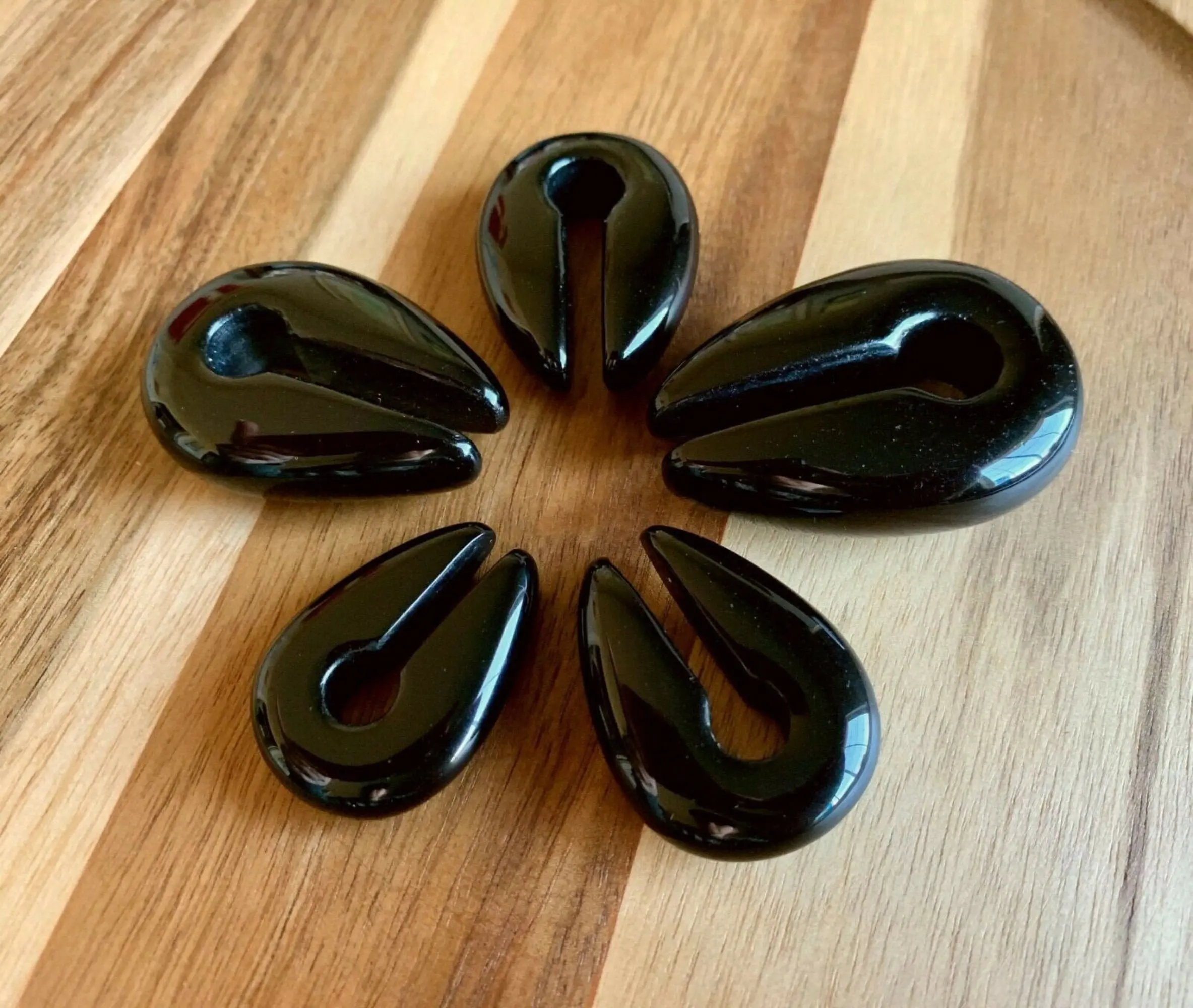PAIR of Organic Black Agate Keyhole Hanger Ear Weight Tunnels/Plugs - Gauge 0g (8mm) thru 5/8 (16mm)