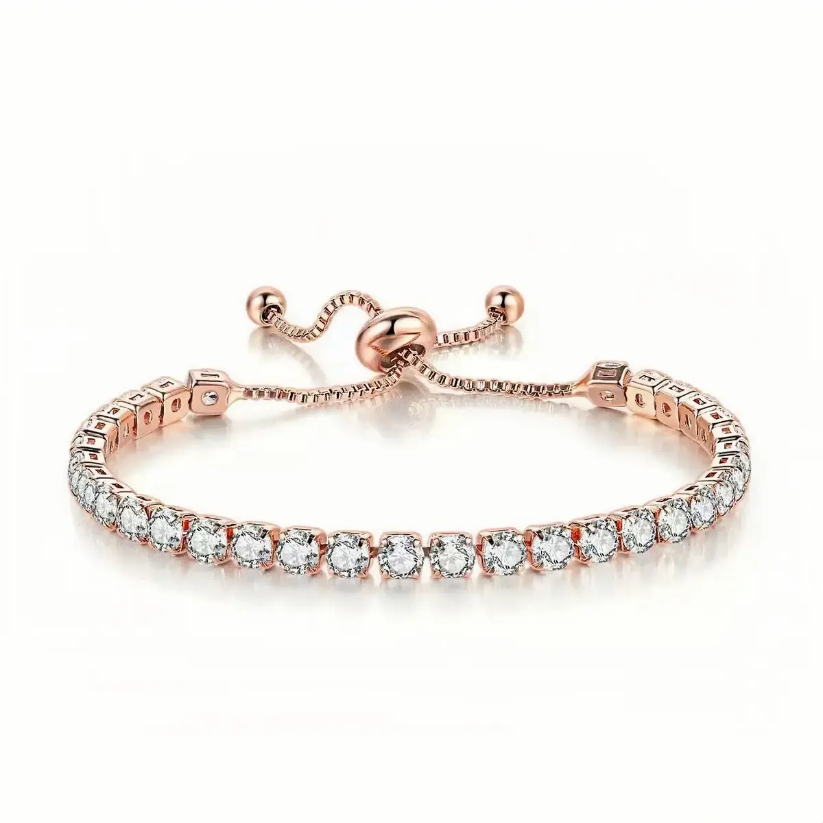 LEFGODY Rose Gold & White Cubic Zirconia Tennis Bracelet - Lightweight Artificial Gemstone Costume Jewelry, Fashionable Elegant Bangle, Gift-Ready for Women with Mothers Day, Birthday Gift Ideas & Accessories for Women, Mothers Day Gift Ideas