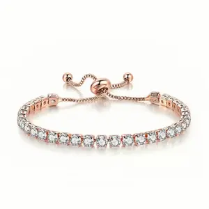 LEFGODY Rose Gold & White Cubic Zirconia Tennis Bracelet - Fashionable Bangle, Elegant Bangle, Lightweight Artificial Gemstone Costume Jewelry, Gift Ready Mother's Day Gift Ideas for Women