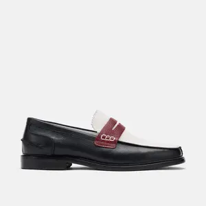 Calum Black/White/Red Leather Penny Loafers