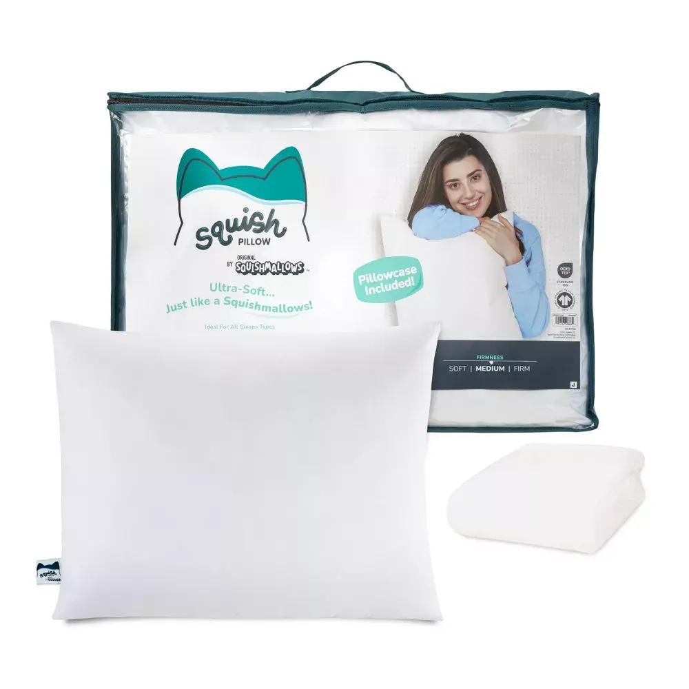 SquishPillow by Original Squishmallows Medium Bed Pillow and Ultra Soft Pillowcase Cover