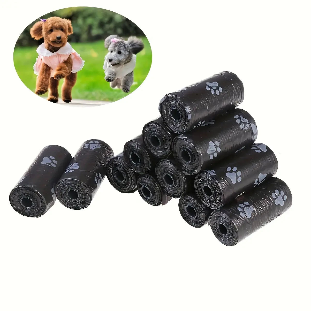 Pet Waste Quick-Tie Trash Bags Multi-Pack - 150 Large Leak-Proof Unscented Easy-Tear PAW Print PE Rolls, Home & Outside Clean Supplies for Dog Walking