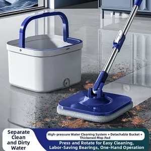 CLAELOM Spin Mop and Bucket with Detachable Inner Bucket，3 Microfiber Mop Replacement Heads for Home Cleaning，51" Stainless Steel Adjustable Handle，Rotatable 360°  Foldable Square Mop Head，Clean and Dirty Separation，Floor Cleaning Tools,Summer Vibes