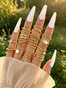 18 Pcs Women's Fashion Stackable Finger Rings Set, Minimalist Fine Jewelry, Summer 2026 Trendy Y2K Accessories, Festival/beach/birthday Gift