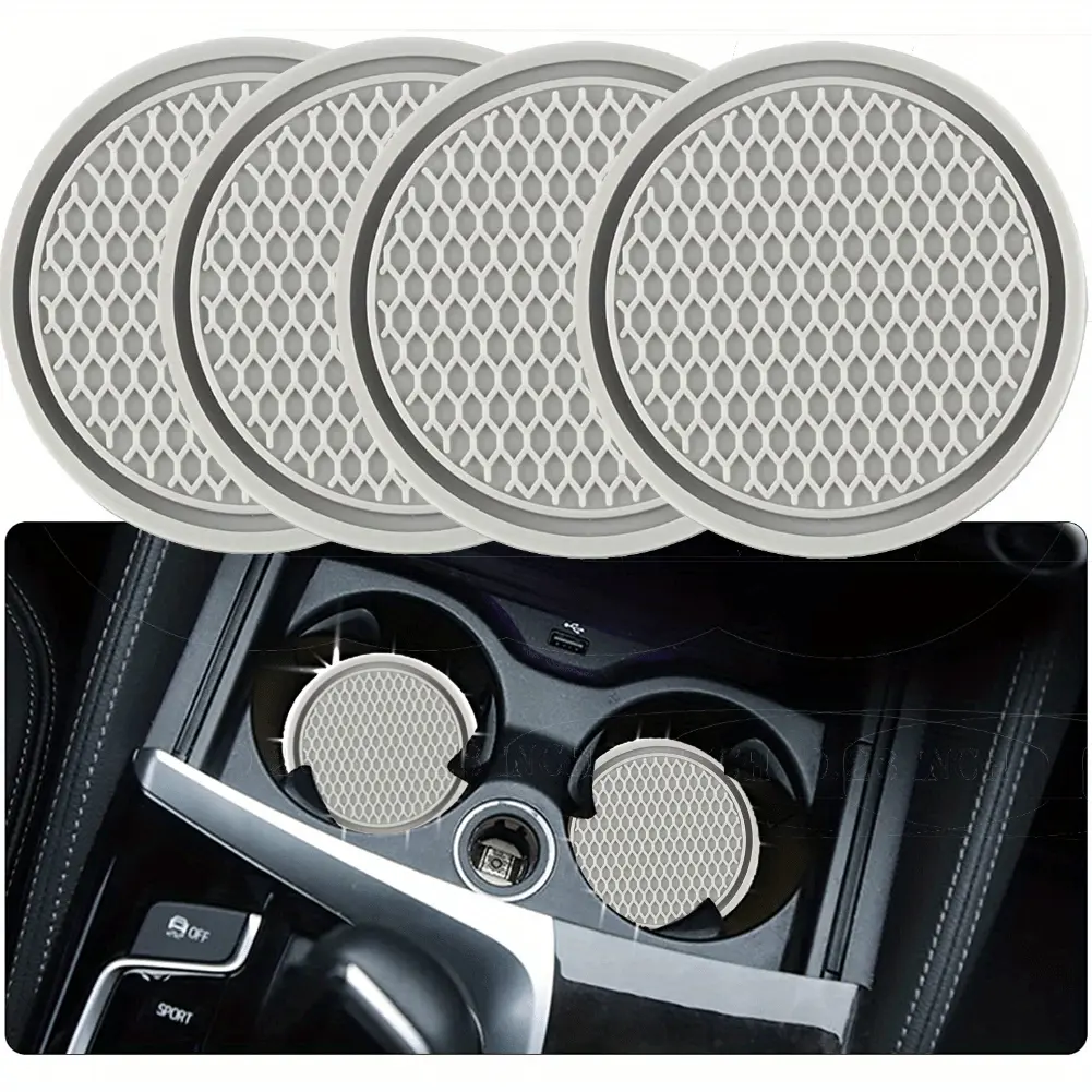 4PCS Car coaster, car water cup storage mat, creative circular insulation soft rubber car decoration