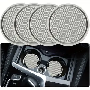 4PCS Car coaster, car water cup storage mat, creative circular insulation soft rubber car decoration, Car Accessories