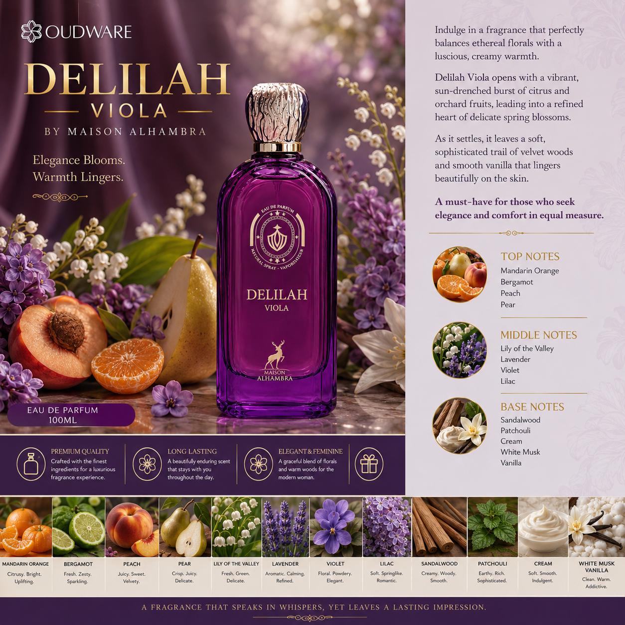 Maison Al Hambra Delilah Blanc EDP + Delilah Viola EDP 100ml (3.4oz) Each - Womens Perfume Bundle Of 2