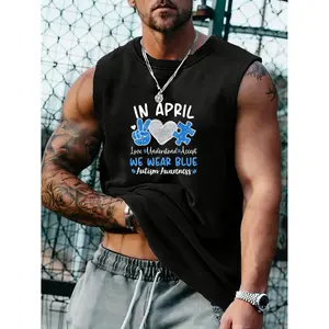 April Autism Awareness Vests Heavyweight Cotton Puzzle Piece Peace Sign Design Men Women