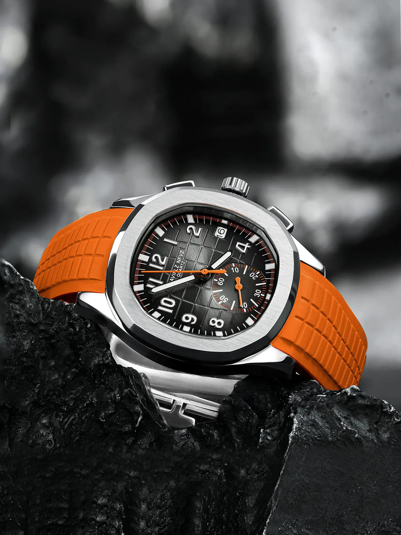 NAVIFLZ NFVZ Sports Watches For Men Orange Top Brand Luxury Stylish Watch Rubber Wrist Watch Fashion Chronograph Wristwatch Relogio Masculino Analog Quartz Watches Quartz Waterproof Watch
