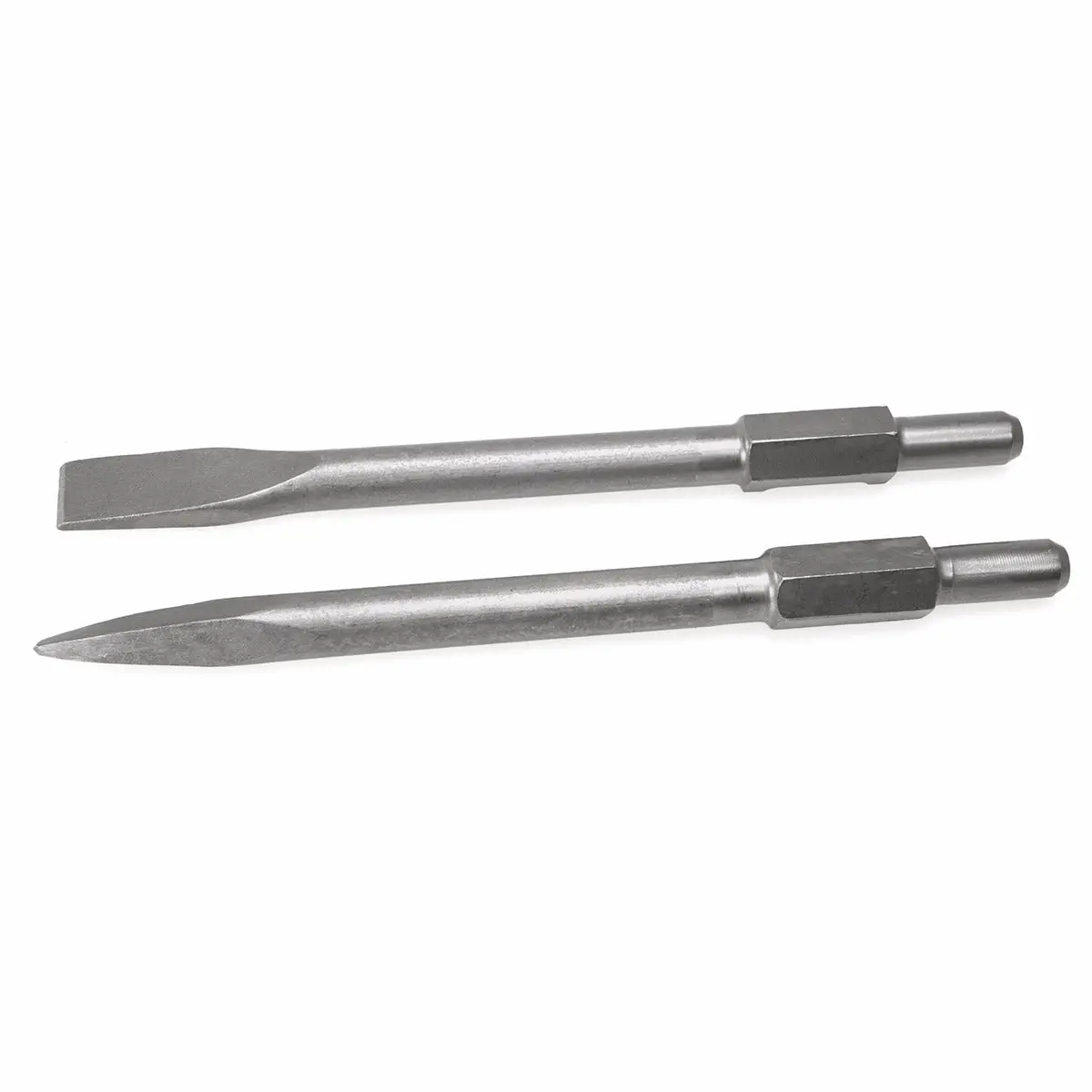 XtremepowerUS 2-Piece Heat-Treated Steel Alloy Jack Hammer Point Chisel Demolition Set - 1-1/8" Hex Shank, Concrete Drill Bit, Masonry Tool, Hand Tool Accessory
