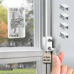 4 Sets Silver Adjustable Aluminum Window Security Locks, Easy to Install for Vertical & Horizontal Up and Down Windows, Adjustable Safety Window Stopper Locks