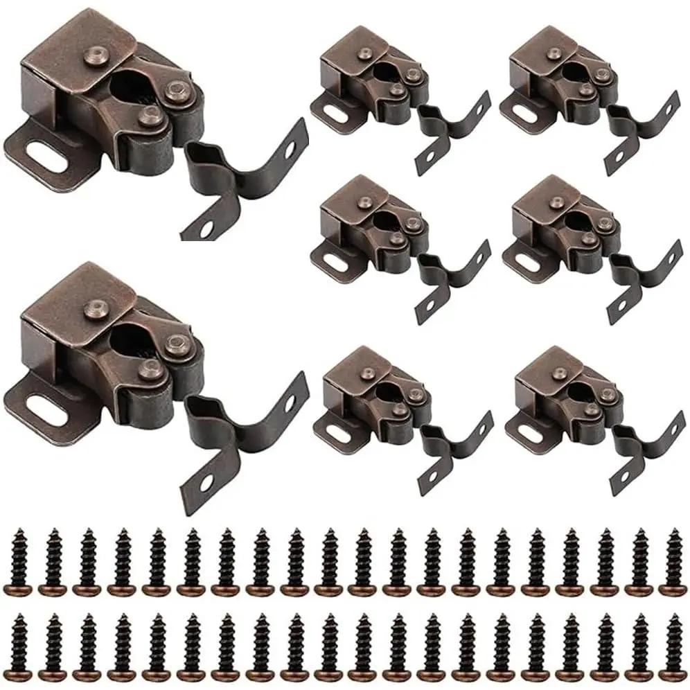 10 count Cabinet Latch Double Roller Catch, Cabinet Door Latch and Catch Hardware with Screws, Heavy Duty Roller Catch Cabinet Latches for Kitchen Cabinet Closet Doors