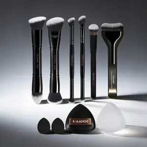 Maange 9-Piece Makeup Brush Set with 6 Brushes & 3 Powder Puffs, Foundation Brush, Blush Brush, Concealer Brush, Highlighter Brush