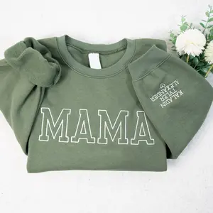 Custom Embroidered MAMA Letter Sweatshirt – Casual Women’s Long Sleeve Crewneck, Minimalist Gift for Mom or Mama-to-Be