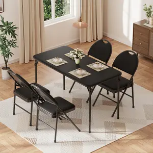 Durable & Portable Folding Table – 47" Collapsible Card Table, 4ft, PU Leather Padded Top, Sturdy Metal Frame, Scuff & Mark Resistant, Lightweight, Collapsible, No Assembly, Compatible for Indoor/Outdoor Use, Home, Dining, Game, Office