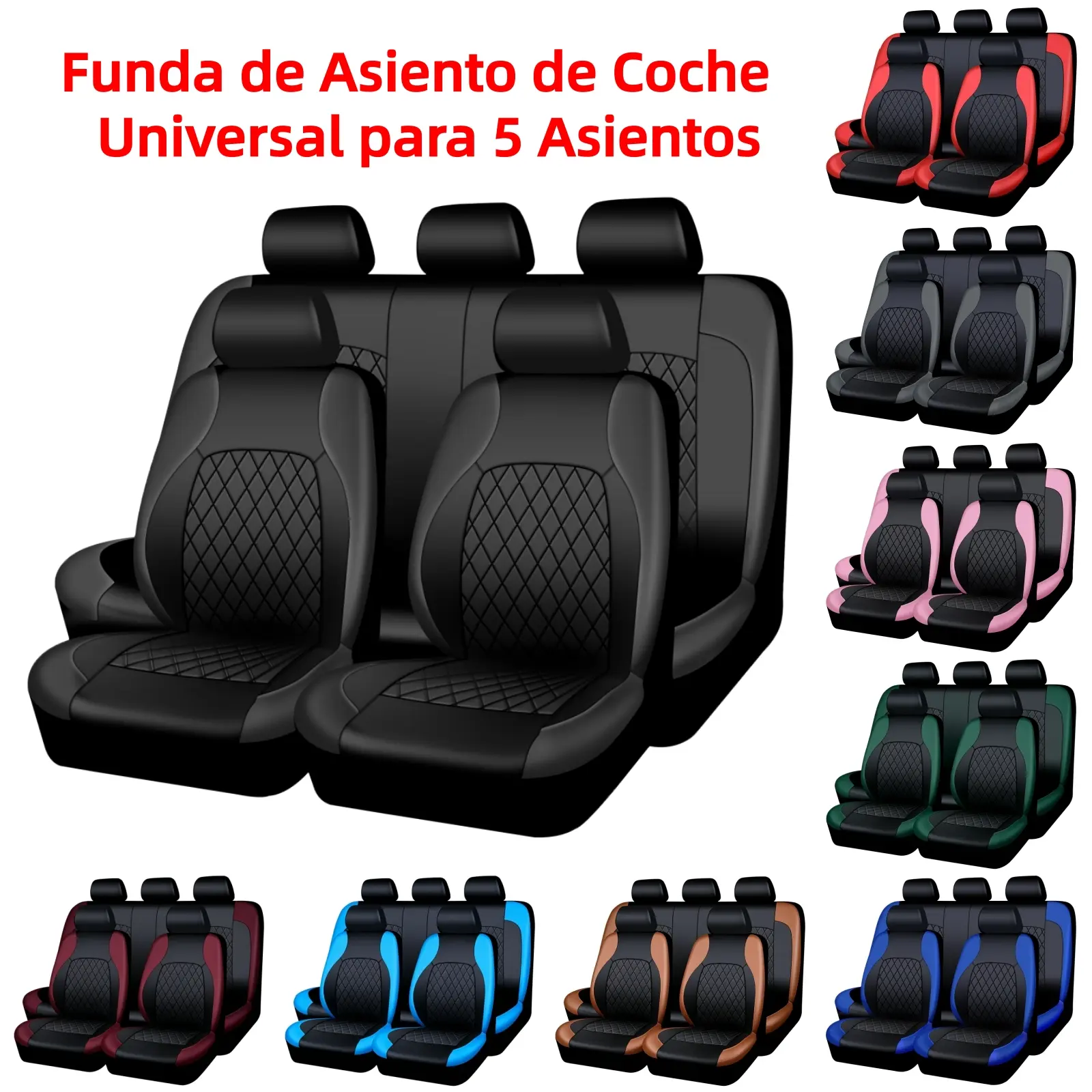 AUTOYOUTH Universal PU Leather Car Seat Covers Full Set Waterproof Diamond Stitch Seat Covers Fit Cars Trucks SUVs Front Rear Seat Protector
